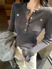 Suéter de Punto de Lana de Manga Larga con Cuello tipo Henry Baisiwang para Mujer, Invierno Ajustado Versátil Adelgazante Cuello Redondo Top Básico