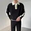 Suéter retro de bloques de color con cuello polo y corte relajado para hombre, nueva colección otoño 2026, jersey de punto de moda con cuello
