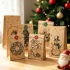 Novas sacolas de papel kraft transfronteiriças para presentes de Natal, sacolas de papel para embrulho de presentes com tema de feriado de desenhos animados, 12 peças