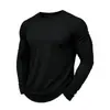 Camiseta top masculina retrô lavada de manga comprida com gola redonda para outono e inverno, cor sólida casual, exportação, masculina, com aspecto desgastado