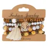 Conjunto de Cuentas de Madera Cadena Combinación Pulsera Aleación Rosa Hecho a Mano Moderno Pulsera de Moda HY-2774
