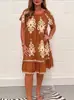 En Stock 2026 Ropa de Mujer para Comercio Exterior, Tallas Grandes Europeas y Americanas, Estación Europea Amazon Transfronterizo Vestido de Verano Estampado de Manga Corta