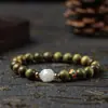Pulsera de Sándalo Verde para la Buena Suerte, Estilo Bosque de Flor de Durazno, Pulsera Unisex para Pareja, Adorno Cultural Versátil, Cuentas Budistas, Decoración de Madera Estilo Étnico