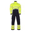 Exportación transfronteriza de mono de trabajo ignífugo estilo europeo, color amarillo fluorescente a juego, cinta reflectante, producción personalizada de primavera y otoño