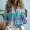 Nova Camisa Feminina de Comércio Exterior 2025 Top Transfronteiriço Gola V Estampada Exquisita Camisa de Tecido de Cânhamo Feita de Amazon D