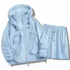 Conjunto de Ropa con Capucha Protectora del Sol para Pareja Transfronteriza Ropa de Pesca al Aire Libre de Verano para Hombres y Mujeres Ropa para la Piel Pantalones Cortos Conjunto de Dos Piezas
