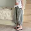 Calça Feminina Peixinho Vermelho 2026 Verão Novo Estilo Calça Cropped Versátil Fina Irregular Calça Casual Roupa de Verão Combinação Pai-Filho