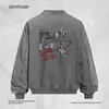 Moletom Crewneck com Estampa de Letras de Personagem Criativo Masculino Primavera e Outono Solto Vintage Tie-dye Tendência Top Esportivo