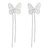 Pendientes Largos de Mariposa con Pedrería, Colgantes Exagerados con Borlas, Pendientes de Moda Minimalista Estilo Ins para Mujer