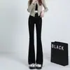 Calça jeans skinny preta feminina outono e inverno forrada com fleece cintura alta pequena boca de sino slim modeladora calça retro ferradura