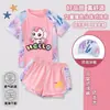 Adorable y linda traje de baño de dos piezas para niñas con colores contrastantes, ligero y transpirable, shorts de manga corta con estampado de dibujos animados, traje de baño moderno