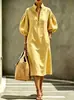 Vestido midi recto informal de estilo europeo con cuello alto, media cremallera y mangas abullonadas, estilo temperamento multicolor para mujer