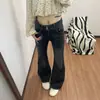 Jeans azul gris de tiro alto, doble botón, microcampana, para mujer, petite, elásticos, corte ajustado, te hacen ver más alta y las piernas más largas, pierna recta, bootcut