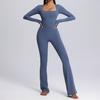 Ropa de Yoga de Una Pieza Más Vendida Transfronteriza Personalizada Otoño e Invierno Cuello Cuadrado Manga Larga Ropa de Fitness Mono de Una Pieza para Entrenamiento de Baile de Mujer