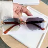 Moda Europea y Americana Nuevas Gafas de Sol Fotocromáticas sin Marco y Borde Cortado, Elegantes Gafas de Sol Estilo Calle de Gama Alta con Patillas de Grano de Madera, Gafas de Moda