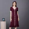 Vestido de Punto con Cuello en V Cruzado, Manga Larga, Botones al Frente, Cintura Ajustada, Suéter de Otoño para Mujer, Falda con Volantes, Ajustado, Nuevo Estilo 2026