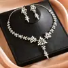 Conjunto de Colar e Brincos de Cristal Exagerado Popular Europeu e Americano Transfronteiriço Corrente de Liga para Casamento Noiva Acessórios Femininos