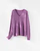 Suéter de punto de cuello en V para mujer, de cachemir cepillado de peso pesado, 28 hilos, lana, seda de morera, suéter pullover de color sólido para otoño/invierno 26