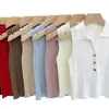 Nuevo camisole tejido de principios de otoño, camiseta sin mangas, top corto para usar por fuera, camiseta base de capa interior para otoño e invierno, suéter para mujer