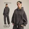 Sudadera con Capucha de Moda para Hombre Otoño e Invierno Nuevo Estilo Forrada de Polar Versión Corta Ancha Cuadrada con Lavado Desgastado y Aspecto Vintage