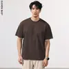 Camiseta Masculina de Verão Cor Sólida Texturizada Manga Curta Estilo Retrô Japonês Versátil Pesada Tendência Casual Gola Redonda Top Masculino