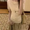 Top de punto fino plisado sin hombros para mujer, de manga corta, ajuste slim de verano, top puro sin hombros, hecho de Lyocell Tencel