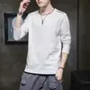 Camiseta Masculina Manga Longa Fina Primavera e Outono 2023 Nova Casual Solta Tamanho Grande Gola Redonda Camiseta Outono Precoce Masculina
