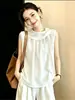 Top sin mangas fruncido estilo francés con amarre para mujer, talla grande de verano, suave y elegante, adelgazante y versátil, top casual