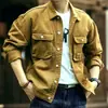 Chaqueta de trabajo de alta calidad para hombre, moda primavera y otoño, marca, holgada, retro americano, con solapa, multibolsillos, casual, con volantes, guapo