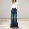 Jeans retro de tiro alto, no ajustados, ligeramente acampanados para mujer, nueva colección de otoño, talla grande, adelgazantes, elásticos y con dobladillo en forma de pezuña de caballo.