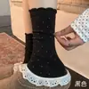 Meias brancas de cano médio para mulheres, estilo primavera e outono, algodão puro, comprimento até a panturrilha, estilo coreano, com renda e estampas de bolinhas, perfeitas para combinar com sandálias Birkenstock