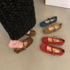 Zapatos Retro Rojos Franceses Versátiles de Boca Baja de Una Capa para Mujer de Tacón Medio Primavera y Otoño Nuevos Zapatos Planos Mary Jane de Hada Delicada