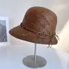 Sombrero de Pescador de Paja de Papel Hecho a Mano para Mujer, Sombrero de Paja con Protección Solar, Estilo Hepburn, Sombrero de Cubo Grande Adelante y Pequeño Atrás, Vacaciones de Verano en la Costa
