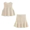 Roupas Femininas Europeias e Americanas Transfronteiriças AliExpress Venda Quente Moda Casual Tricô Vazado Sem Mangas Conjunto