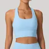 Popular sutiã de ginástica feminino da Lulu com bojos, sutiã esportivo sexy com costas cruzadas, roupa de yoga com sensação nude europeia e americana