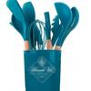 Venda quente silicone 12 peças conjunto cor cabo de madeira silicone utensílios de cozinha terno combinação utensílios de cozinha grau alimentício espátula resistente a altas temperaturas