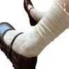 Encaje Vintage Blanco de Verano para Mujer Tubo Medio Delgado con Zapatitos de Cuero Estilo Ballet Miu Encaje Transpirable Calcetines Apilados