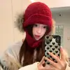 Gorro de Felpa Rojo Vintage de Mezcla de Lana tipo Lei Feng para Mujer, Cálido para Invierno con Protección para las Orejas, Gorro de Punto para Circunferencia de Cabeza Grande