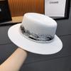 Sombrero de copa plana francés con diseño de perlas y sombrero de paja versátil para viajes de verano y vacaciones, sombrero de playa con protección solar para mujeres