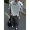 Camiseta de verano nueva, versátil, de color liso, estilo retro americano transfronterizo, diseño casual holgado, cuello camisero de solapa, manga corta, para hombre