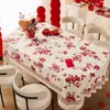 Mantel para mesa de centro de boda rojo, impermeable, a prueba de aceite, lavable, nuevo modelo 2025, ambiente festivo con personajes "felices" para la sala de bodas