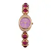 Nuevo Reloj Pulsera Lingote Portador de Riqueza Incrustado con Diamantes Ovalados y Piedras Preciosas de Colores con un Toque de Lujo y Elegancia, Popular Reloj para Mujer de Comercio Exterior