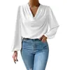 2025 Temu Amazon Nueva Camisa de Gasa de Manga Larga Europea y Americana Suelta Pulóver Cuello en V Top Casual Camiseta Ropa para Mujer