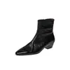 Botines Chelsea Versátiles Adelgazantes Franceses de Piel de Cordero 2026 Otoño/Invierno Tacón Medio Grueso Punta Cuadrada Piel Genuina Botines Profesionales para Mujer