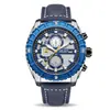 Reloj transfronterizo Megir para hombre, elegante cronógrafo azul con esfera 3D, reloj deportivo de piel genuina 2119