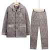 Jovens homens inverno três camadas de pijamas de flanela espessa forrado de lã quente de meia-idade e idoso pai casa vestir terno