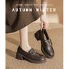 Piel de Oveja Completa~2026 Nuevo Estilo Zapatos Mocasines con Suela Gruesa Tacón Grueso Retro para Mujer, sin Cordones Puntera Redonda Piel Genuina