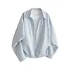 Camisa Listrada Falsa Duas Peças Masculina Primavera 2026 Estilo Japonês Solto Preguiçoso Manga Longa Gola Camisa Roupa de Exterior Jovem