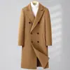 Abrigo cortavientos de lana hecho a mano para hombre de otoño e invierno, doble botonadura, forro interior de plumón, abrigo de lana, abrigo de hombre
