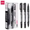 Marcador Deli 6824 de Doble Punta, Tamaño Pequeño, Negro, Marcador de Contorno a Base de Aceite Multiusos, Marcador de Secado Rápido para Entrega Express